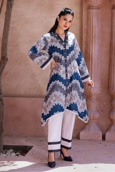 2PC Unstitched Printed Lawn Shirt and Trouser