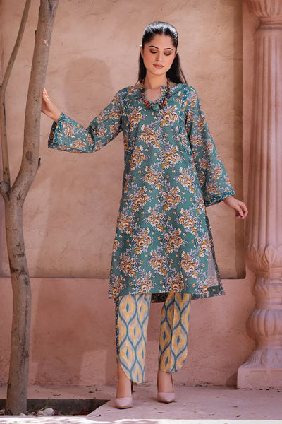 2PC Unstitched Printed Lawn Shirt and Trouser